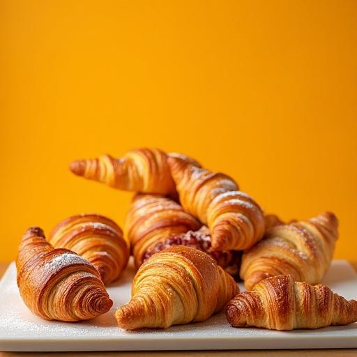 Flaky croissants and assorted sweet pastries.